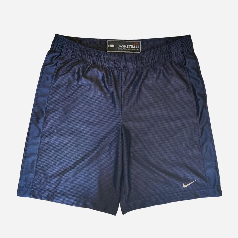 vintage Nike Basketball Shorts Navy Blue with subtle grid pattern